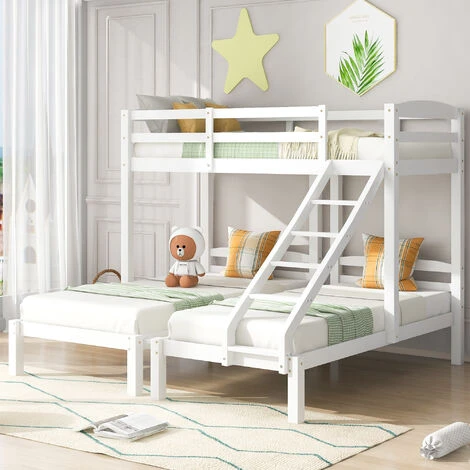 Letto Per Bambini 90 X 200 Cm Letto Triplo In Legno Con Scala Laterale, Bianco 1 Letto Per Bambini 90 X 200 Cm Letto Triplo In Legno Con Scala Laterale, Bianco