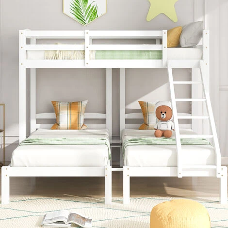 Letto Per Bambini 90 X 200 Cm Letto Triplo In Legno Con Scala Laterale, Bianco 2 Letto Per Bambini 90 X 200 Cm Letto Triplo In Legno Con Scala Laterale, Bianco - immagine 2