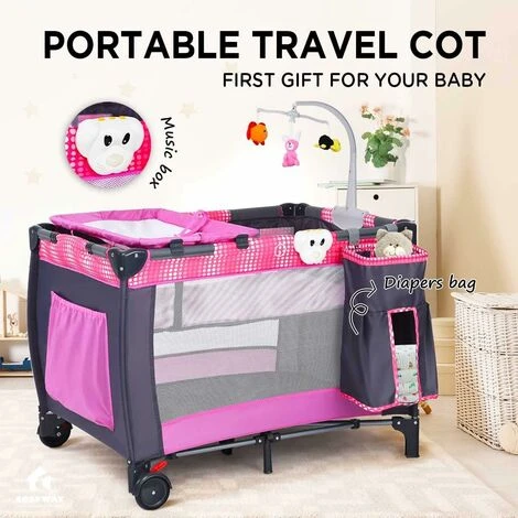 DREAMADE 3 In 1 Lettino Da Campeggio Per Bambini, Letto Pieghevole Con Fasciatoio, Giocattolo Appeso E Carillon, Culla Co-Sleeping Per Bambini Tra 0-36 Mesi (Pink) 2 DREAMADE 3 In 1 Lettino Da Campeggio Per Bambini, Letto Pieghevole Con Fasciatoio, Giocattolo Appeso E Carillon, Culla Co-Sleeping Per Bambini Tra 0-36 Mesi (Pink) - immagine 2