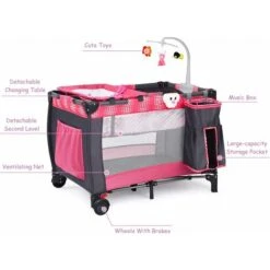 DREAMADE 3 In 1 Lettino Da Campeggio Per Bambini, Letto Pieghevole Con Fasciatoio, Giocattolo Appeso E Carillon, Culla Co-Sleeping Per Bambini Tra 0-36 Mesi (Pink) 7 DREAMADE 3 In 1 Lettino Da Campeggio Per Bambini, Letto Pieghevole Con Fasciatoio, Giocattolo Appeso E Carillon, Culla Co-Sleeping Per Bambini Tra 0-36 Mesi (Pink) -Armonia Casa 81846751 3