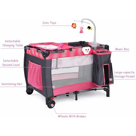 DREAMADE 3 In 1 Lettino Da Campeggio Per Bambini, Letto Pieghevole Con Fasciatoio, Giocattolo Appeso E Carillon, Culla Co-Sleeping Per Bambini Tra 0-36 Mesi (Pink) 3 DREAMADE 3 In 1 Lettino Da Campeggio Per Bambini, Letto Pieghevole Con Fasciatoio, Giocattolo Appeso E Carillon, Culla Co-Sleeping Per Bambini Tra 0-36 Mesi (Pink) - immagine 3