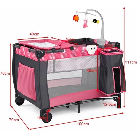 DREAMADE 3 In 1 Lettino Da Campeggio Per Bambini, Letto Pieghevole Con Fasciatoio, Giocattolo Appeso E Carillon, Culla Co-Sleeping Per Bambini Tra 0-36 Mesi (Pink) 5 DREAMADE 3 In 1 Lettino Da Campeggio Per Bambini, Letto Pieghevole Con Fasciatoio, Giocattolo Appeso E Carillon, Culla Co-Sleeping Per Bambini Tra 0-36 Mesi (Pink) - immagine 5