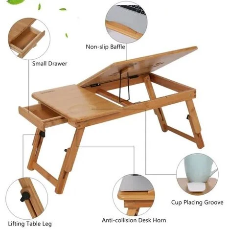 None Tavolino Servitore Con 1 Cassetto Regolabile In Altezza Porta PC Pieghevole In Bambù Multifunzione 2 None Tavolino Servitore Con 1 Cassetto Regolabile In Altezza Porta PC Pieghevole In Bambù Multifunzione - immagine 2