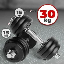 Set Di Manubri / Pesi Palestra 30 Kg - 2x15 Kg, 12 Dischi Rivestiti In Plastica, Ø 25 Mm, 2 Barre Di Acciaio, 4 Fermadischi - Du