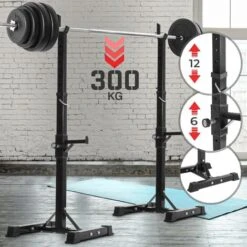 Supporto Per Bilanciere - Max. 300 Kg, Regolabile In Altezza Su 12 Livelli, In Acciaio - Rack Per Squat, Rastrelliera, Portabila