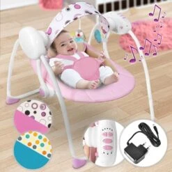 Sdraietta Neonati - Pieghevole, Con Arco Giochi, 5 Velocità Di Oscillazione, 8 Melodie, Rosa - Sedia A Dondolo Per Neonati, Alta -Armonia Casa 82180532 2