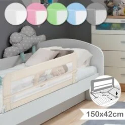 Barriera Per Letto - Pieghevole E Portatile, 150 X 42 Cm, Beige - Sponda Da Letto Per Bambini, Neonati, Di Sicurezza, Di Protezi