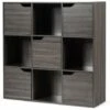 RELAX4LIFE Libreria A 9 Cubi Con 5 Ante, Scaffale Espositore In Legno Per Decorazioni, Armadio Credenza Moderna A 3 Ripiani, 90 X 29 X 90 Cm (Grigio)