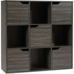 RELAX4LIFE Libreria A 9 Cubi Con 5 Ante, Scaffale Espositore In Legno Per Decorazioni, Armadio Credenza Moderna A 3 Ripiani, 90 X 29 X 90 Cm (Grigio) -Armonia Casa 82192715 3