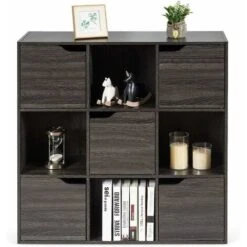 RELAX4LIFE Libreria A 9 Cubi Con 5 Ante, Scaffale Espositore In Legno Per Decorazioni, Armadio Credenza Moderna A 3 Ripiani, 90 X 29 X 90 Cm (Grigio) -Armonia Casa 82192715 5