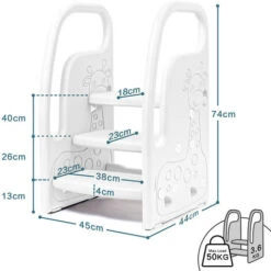 Leogreen Sgabello A 3 Gradini Per Bambini, Sedile Per Addestramento Per WC, Scaletta Alzabimbo Antiscivolo, Regolabile In Altezza, In Plastica, Adatta Per Cucina Bagno (Bianco) -Armonia Casa 82239159 4