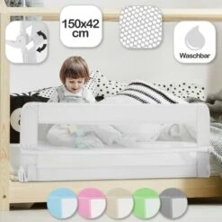 Barriera Per Letto - Pieghevole E Portatile, 150 X 42 Cm, Bianco - Sponda Da Letto Per Bambini, Neonati, Di Sicurezza, Di Protez -Armonia Casa 82403145 2