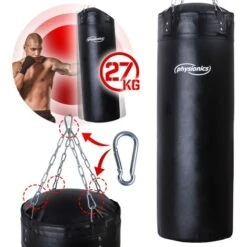 Sacco Da Boxe - Pieno, 26,8kg, Lunghezza 100cm, Sospensione A Catena Da Soffitto, Moschettone, Nero - Sacco Pugilato, Punching B