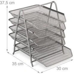 Relaxdays Organizer Portadocumenti Con 5 Vaschette, Portalettere A4, HLP: 37,5 X 30 X 35 Cm, Rete In Acciaio, Argentato -Armonia Casa 82433082 4