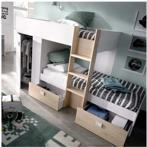 LETTO A CASTELLO CON ARMADIO COLIN - Artic / Naturale 2 LETTO A CASTELLO CON ARMADIO COLIN - Artic / Naturale - immagine 2