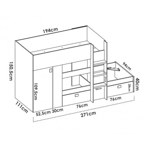 LETTO A CASTELLO CON ARMADIO COLIN - Artic / Naturale 4 LETTO A CASTELLO CON ARMADIO COLIN - Artic / Naturale - immagine 4