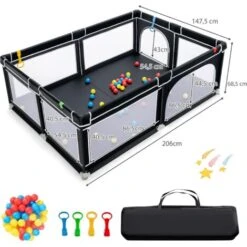 COSTWAY Box Per Bambini, Recinto Per Neonati, Box Per Interno Ed Esterno Con Palline, Con Cancelli Di Sicurezza, Con Ventose Antiscivolo, Pareti A Rete Traspirante E 4 Anelli Per Bambini (Nero) 9 COSTWAY Box Per Bambini, Recinto Per Neonati, Box Per Interno Ed Esterno Con Palline, Con Cancelli Di Sicurezza, Con Ventose Antiscivolo, Pareti A Rete Traspirante E 4 Anelli Per Bambini (Nero) -Armonia Casa 83676818 5