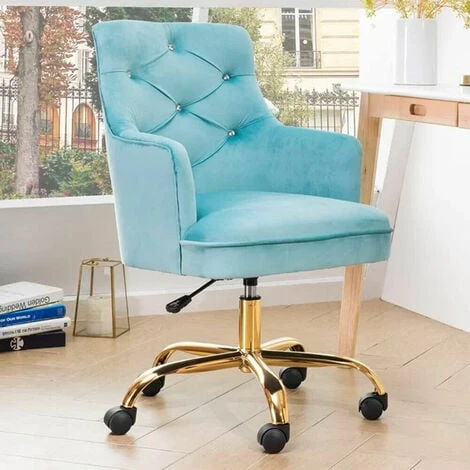 Sedia Da Ufficio Ergonomica Girevole 360° Poltrona Velluto Azzurro E Gambe Oro 3 Sedia Da Ufficio Ergonomica Girevole 360° Poltrona Velluto Azzurro E Gambe Oro - immagine 3