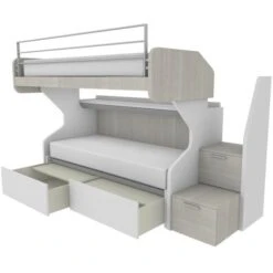 GSMINIC - Letto A Castello Scorrevole Con Cassettoni Estraibili Indipendenti Con Scaletta A Cassetti - Bianco E Rovere Rock