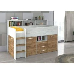 LETTO A CASTELLO SCRIVANIA LIBRERIA BAMBINI NEO L Cm206x120x138h ROVERE BIANCO GREZZO -Armonia Casa 85346283 3