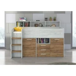 LETTO A CASTELLO SCRIVANIA LIBRERIA BAMBINI NEO L Cm206x120x138h ROVERE BIANCO GREZZO -Armonia Casa 85346283 4