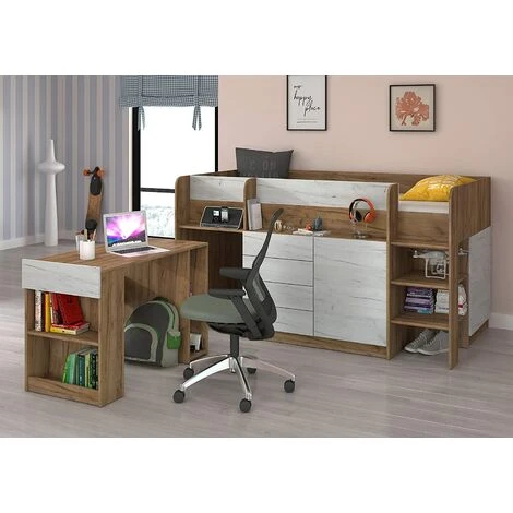 LETTO MOBILE CASS. SCRITTOIO SMILE P 204x 112x112cm LATO DESTRO ROVERE BIANCO GREZZO 3 LETTO MOBILE CASS. SCRITTOIO SMILE P 204x 112x112cm LATO DESTRO ROVERE BIANCO GREZZO - immagine 3