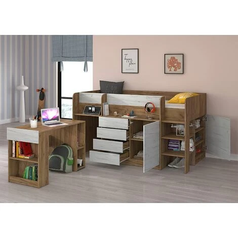 LETTO MOBILE CASS. SCRITTOIO SMILE P 204x 112x112cm LATO DESTRO ROVERE BIANCO GREZZO 5 LETTO MOBILE CASS. SCRITTOIO SMILE P 204x 112x112cm LATO DESTRO ROVERE BIANCO GREZZO - immagine 5