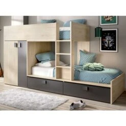 Letto A Castello 2 X 90 X 190 Cm Armadio Integrato Antracite E Naturale - JUANITO 6 Letto A Castello 2 X 90 X 190 Cm Armadio Integrato Antracite E Naturale - JUANITO -Armonia Casa 86431390 2