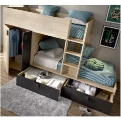 Letto A Castello 2 X 90 X 190 Cm Armadio Integrato Antracite E Naturale - JUANITO 7 Letto A Castello 2 X 90 X 190 Cm Armadio Integrato Antracite E Naturale - JUANITO -Armonia Casa 86431390 3