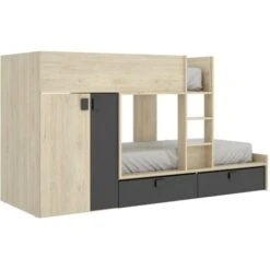 Letto A Castello 2 X 90 X 190 Cm Armadio Integrato Antracite E Naturale - JUANITO 8 Letto A Castello 2 X 90 X 190 Cm Armadio Integrato Antracite E Naturale - JUANITO -Armonia Casa 86431390 4