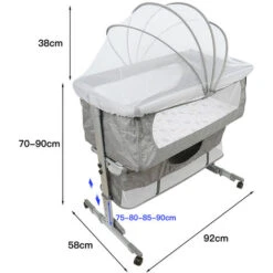 Culla Da Viaggio Culla Per Bambini Con Materasso Morbido, Con Rotelle Con Zanzariera, Regolazioni In Altezza, 93 57 71-88 Cm - Grigio -Armonia Casa 86473278 5