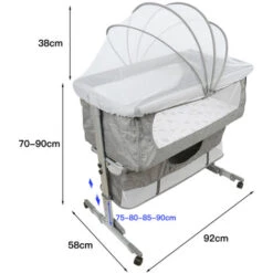 Culla Da Viaggio Culla Per Bambini Con Materasso Morbido, Con Rotelle Con Zanzariera, Regolazioni In Altezza,93 57 71-88 Cm - Nero -Armonia Casa 86473294 4
