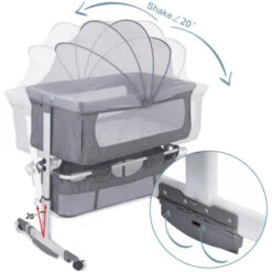Culla Da Viaggio Culla Per Bambini Con Materasso Morbido, Con Rotelle Con Zanzariera, Regolazioni In Altezza,93 57 71-88 Cm - Nero -Armonia Casa 86473294 5