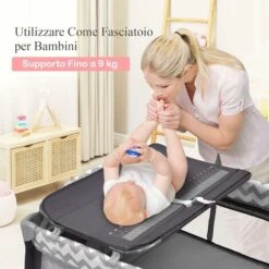 DREAMADE 3 IN 1 Lettino Da Viaggio Con Fasciatoio Per Neonati, Culla Da Campeggio Con Materasso 120x60cm, Tasca Laterale E Giocattoli Per 0-3 Anni, Carico 25 KG (Grigio) -Armonia Casa 86723871 4