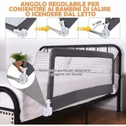 DREAMADE Sponda Letto Per Bambini 100/120/150cm, Barriera Di Sicurezza, Traspirante E Pieghevole, Sbarra Letto Per Dormire In Sicurezza (120 X 41 X 42 Cm, Grigio) -Armonia Casa 86878927 3