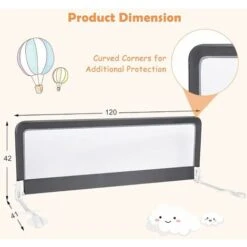 DREAMADE Sponda Letto Per Bambini 100/120/150cm, Barriera Di Sicurezza, Traspirante E Pieghevole, Sbarra Letto Per Dormire In Sicurezza (120 X 41 X 42 Cm, Grigio) -Armonia Casa 86878927 5