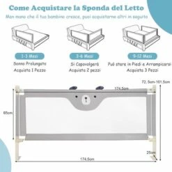 DREAMADE Sponda Letto Per Bambini, Barriera Protettiva Con Doppio Blocco Di Sicurezza Per Bambini, Altezza Regolabile A 24 Livelli, Lunghezza 145/174 Cm (174CM, Orso) -Armonia Casa 86878935 5
