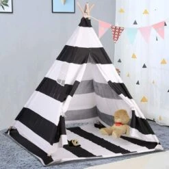 Tenda Da Gioco Indiana Per Bambini, Tenda Teepee Pieghevole Capanna Naturale Con Tappetino Tenda Da Interno Ed Esterno Per Bambini Color Zebra