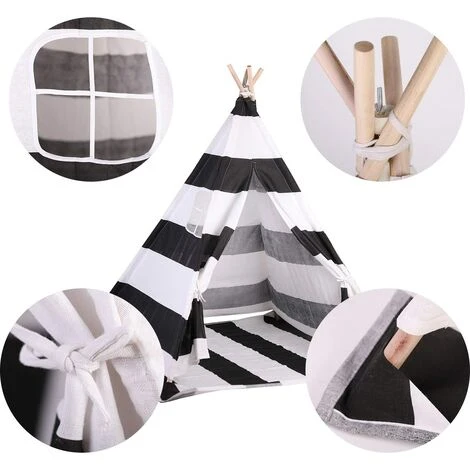 Tenda Da Gioco Indiana Per Bambini, Tenda Teepee Pieghevole Capanna Naturale Con Tappetino Tenda Da Interno Ed Esterno Per Bambini Color Zebra 4 Tenda Da Gioco Indiana Per Bambini, Tenda Teepee Pieghevole Capanna Naturale Con Tappetino Tenda Da Interno Ed Esterno Per Bambini Color Zebra - immagine 4