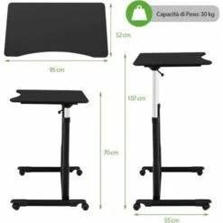 COSTWAY Scrivania Per Computer Regolabile In Altezza, Scrivania Porta PC Con Ruote E Porta Cuffie, Tavolo Per Computer Con Telaio Di Metallo Per Studio E Ufficio, 91,5 X 53 X 68,5-107 Cm (Nero) -Armonia Casa 87501964 4