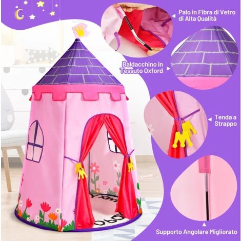 COSTWAY Tenda Da Gioco Per Bambini, Tenda Per Bambini Con Borsa Da Trasporto, Ideale Per Bambini 3 Anni+, 108x158 Cm (Rosa) 2 COSTWAY Tenda Da Gioco Per Bambini, Tenda Per Bambini Con Borsa Da Trasporto, Ideale Per Bambini 3 Anni+, 108x158 Cm (Rosa) - immagine 2