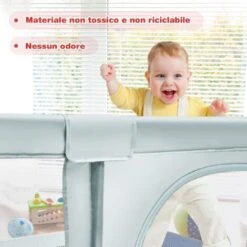 COSTWAY Box Per Bambini, Centro Attività Portatile E Sicuro Per Bambini, Box Colorato Con Cancello, Recinto Extra Per Interno Ed Esterno Con Rete Traspirante Durevole (Blu) -Armonia Casa 87900471 4
