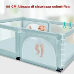 COSTWAY Box Per Bambini, Centro Attività Portatile E Sicuro Per Bambini, Box Colorato Con Cancello, Recinto Extra Per Interno Ed Esterno Con Rete Traspirante Durevole (Blu) -Armonia Casa 87900471 5