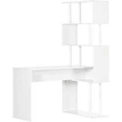 HOMCOM Scrivania Angolare Moderna In Truciolato Con Ripiano A 4 Livelli Per Ufficio E Studio, 120x80x176 Cm, Bianco