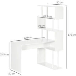 HOMCOM Scrivania Angolare Moderna In Truciolato Con Ripiano A 4 Livelli Per Ufficio E Studio, 120x80x176 Cm, Bianco -Armonia Casa 87945720 3