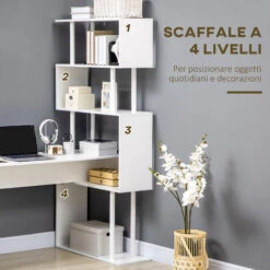 HOMCOM Scrivania Angolare Moderna In Truciolato Con Ripiano A 4 Livelli Per Ufficio E Studio, 120x80x176 Cm, Bianco -Armonia Casa 87945720 5