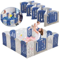 Box Per Neonati Centro AttivitĂ  Pieghevole In Plastica Con Porta E Tavola Giocattolo, Parco Giochi Di Sicurezza Per Bambini, Bianco E Blu (18 Pezzi) HENGMEI -Armonia Casa 88136251 3