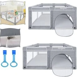 Box Per Neonati Baby Playpen Barriera Per Bambini 127x127cm Centro Attività Con Base Antiscivolo, Parco Giochi Di Sicurezza In Rete Traspirante HENGMEI -Armonia Casa 88136252 3