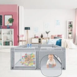 Box Per Neonati Baby Playpen Barriera Per Bambini 127x127cm Centro Attività Con Base Antiscivolo, Parco Giochi Di Sicurezza In Rete Traspirante HENGMEI -Armonia Casa 88136252 4