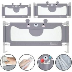 Sponde E Barriere Anticaduta Letto Protezione Per Il Letto 150cm Ringhiera Baby Ringhiera Di Sicurezza Anticaduta Regolabile In Altezza (Grigio, Orsetto) HENGMEI -Armonia Casa 88136597 3